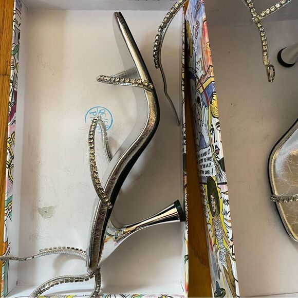 Jeffrey Campbell Demonica Sandals Silver shoes high heels Rhinestone Revolve 9.5 - Picture 14 of 14